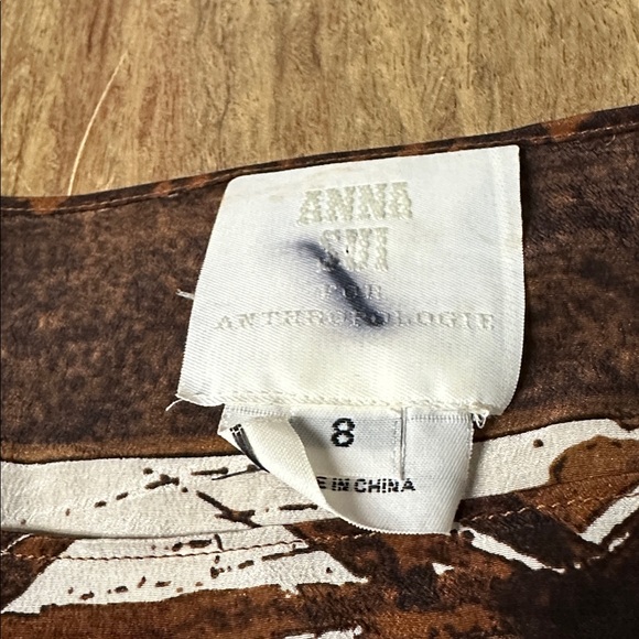 Anna Sui euc 100% silk Anthropologie brown cream layered slip fish print dress - Picture 3 of 7